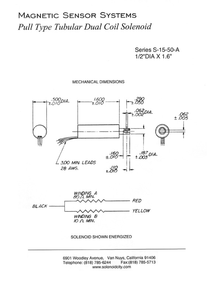 Tubular Pull Dual Coil Solenoid S-15-50-A, Page 1